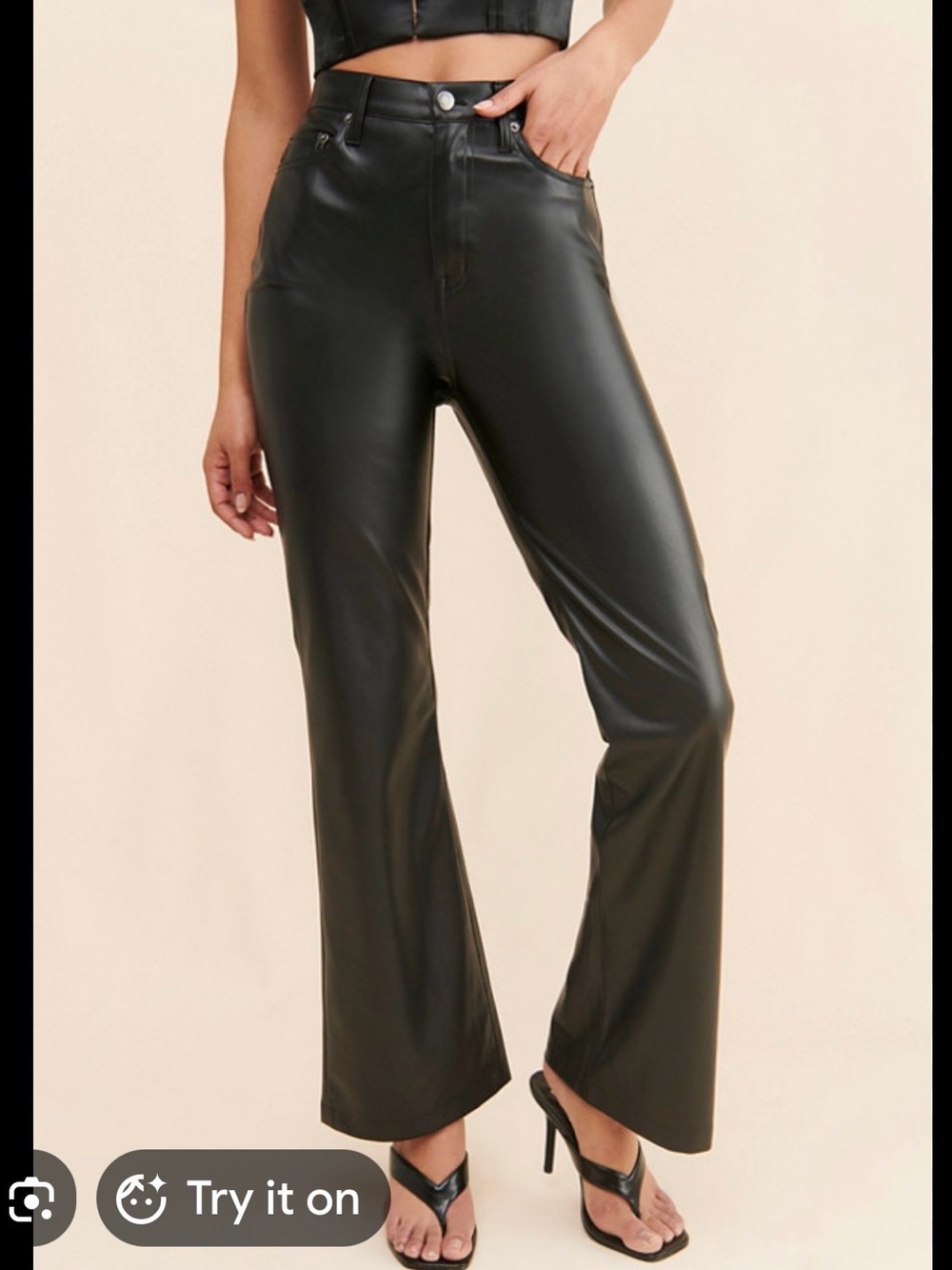 PISTOLA Sz 26 Stevie Black Vegan Leather High Rise Flare Pants Jeans